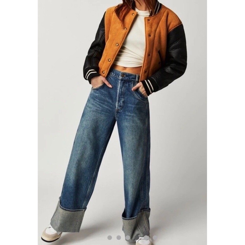 We The Free Final Countdown Cuffed Low Rise Jeans Free People Blue 27 - Picture 4 of 15